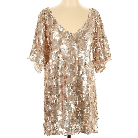 NWT Free People Gold Sequin Shift Dress - Picture 2 of 5